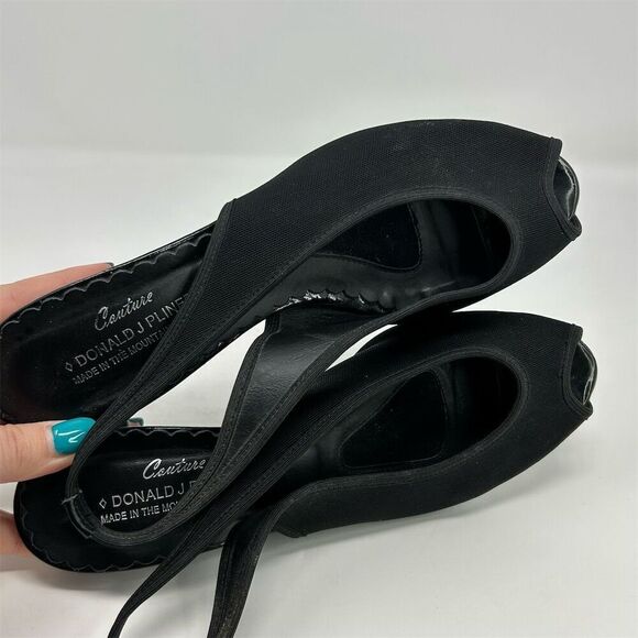 Donald J Pliner Women's Black Wedge Slingback Sandals Size 8.5 Peep Toe Dressy - Picture 10 of 12